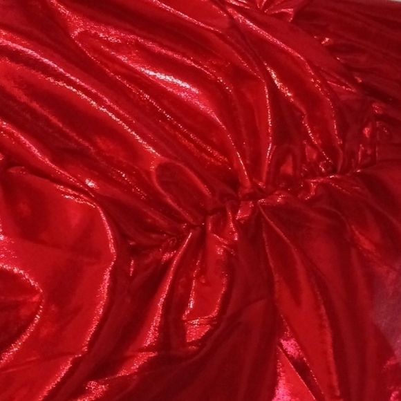 Nwot Y2kMettalic Red Mock Neck Ruched Dress. SIZE L. - Picture 7 of 13